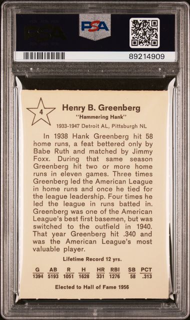 Hank Greenberg 1961 Golden Press #4 PSA 8