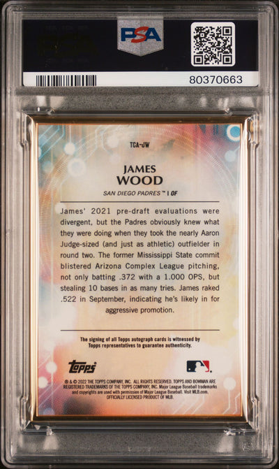 James Wood 2022 Bowman Transcendent autograph blue #'d 01/10 PSA 9