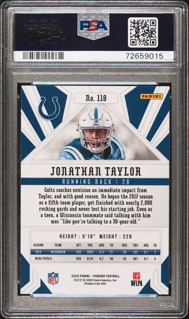 Jonathan Taylor 2020 Panini Phoenix Fire Burst RC PSA 10