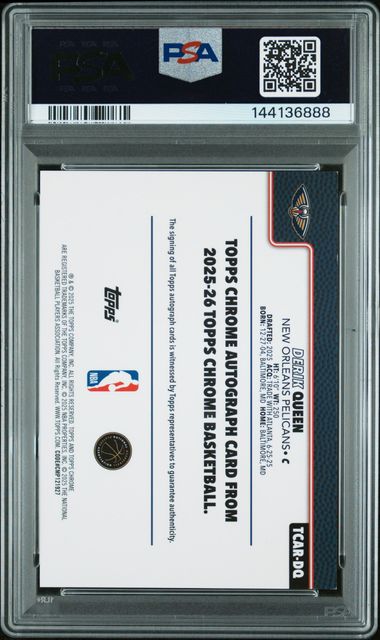 Derik Queen 2025 Topps Chrome Autograph Rookie Orange Geometric #'d 10/25 PSA 8