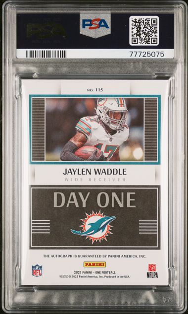 Jaylen Waddle 2021 Panini One Day One autograph rookie card blue #'d 07/35 PSA 9