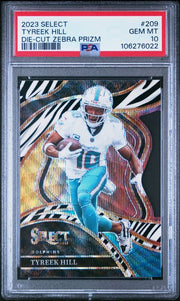 Tyreek Hill 2023 Panini Select Die-Cut Zebra prizm #209 PSA 10