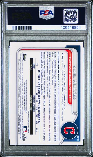 Yaikel Mijares 2024 Bowman Chrome 1st Bowman Gold Shimmer Autograph #'d 26/50 PSA 9