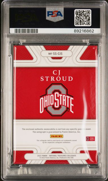 CJ Stroud 2022 Panini National Treasures Collegiate Silhouettes Sig. Mem-Silver #'d 33/39 PSA 8