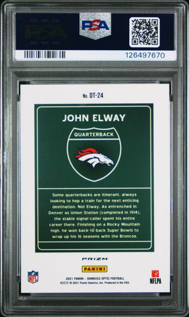 John Elway 2021 Donruss Optic Downtown SP PSA 9