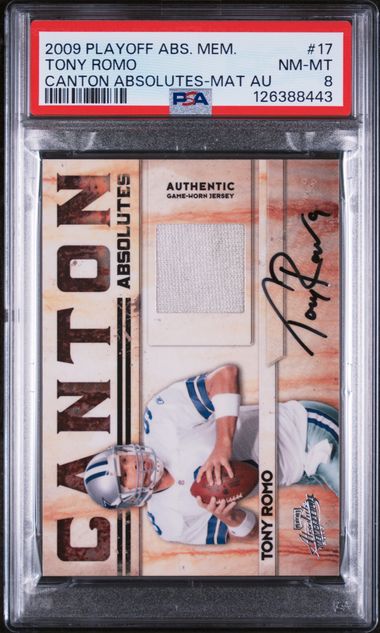 Tony Romo 2009 Playoff Absolute Canton Absolutes Material Autograph #'d 3/5 PSA 8