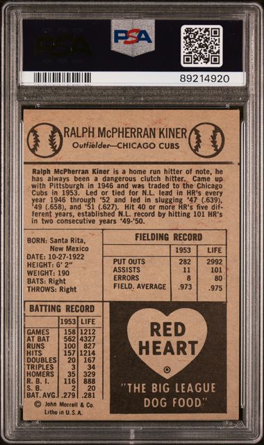 Ralph Kiner 1954 Red Heart PSA 6