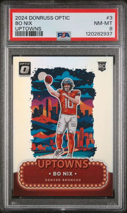 Bo Nix 2024 Panini Donruss Optic Uptown Rookie SSP PSA 8