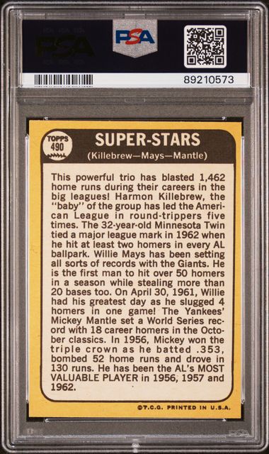 Super Stars Killebrew Mays Mantle 1968 Topps #490 PSA 7