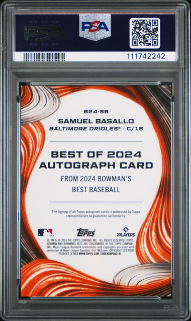 Samuel Basallo 2024 Bowman's Best autograph PSA 10