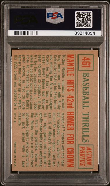 Mickey Mantle Hits 42nd Homer for Crown 1959 Topps #461 PSA 7