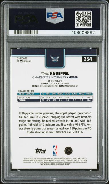 Kon Knueppel 2025-26 Topps Chrome RC PSA 10