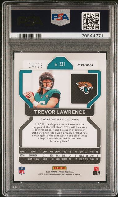 Trevor Lawrence 2021 Panini Prizm Navy Camo Rookie #'d 14/25 PSA 9