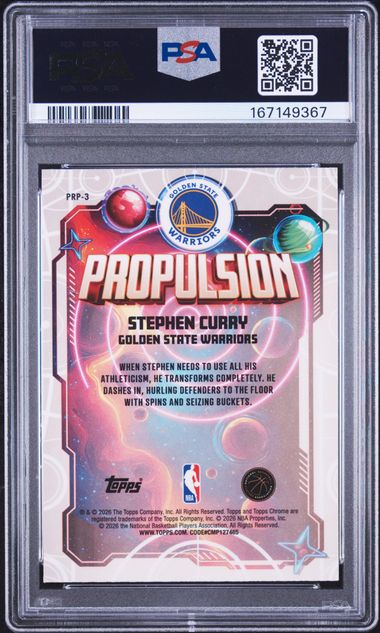 Stephen Curry 2025 Topps Cosmic Chrome Propulsion Blue Moon #'d 63/99 PSA 9