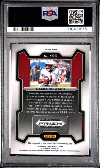 Cameron Ward 2024 Prizm Draft Picks Rated Prospect Silver Prizm Autograph PSA 9