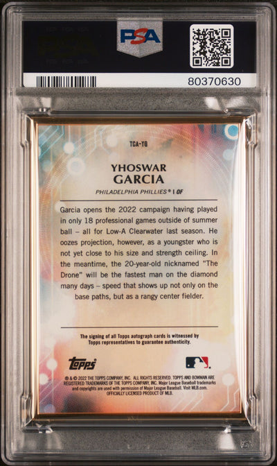 Yhoswar Garcia 2022 Bowman Transcendent autograph green #'d 3/5 PSA 9