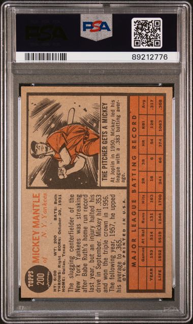 Mickey Mantle 1962 Topps #200 PSA 5