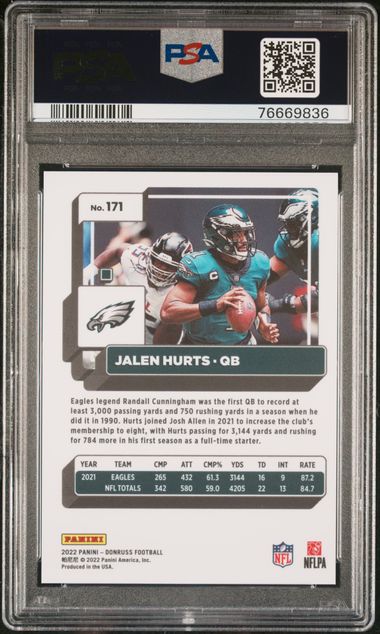 Jalen Hurts 2022 Panini Donruss Press Proof Premium gold PSA 10