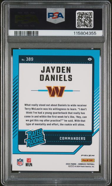 Jayden Daniels 2024 Donruss Rated Rookie Optic Preview Pink PSA 10 RC