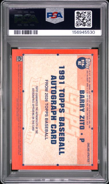 Barry Zito 2026 Topps Series 1 1991 Topps Autograph PSA 9
