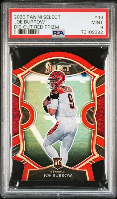 Joe Burrow 2020 Panini Select die-cut red prizm rookie card PSA 9