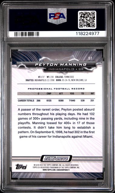 Peyton Manning 2023 Topps Composite Purple Surge #'d 31/99 PSA 10
