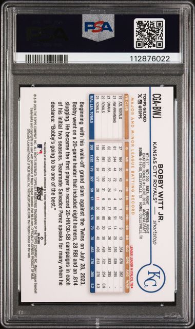 Bobby Witt Jr 2024 Gilded Collection Chrome Gold Auto Blue/Gold #'d 05/50 PSA 9