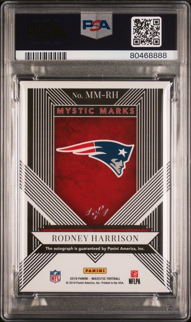 Rodney Harrison 2019 Panini Majestic Mystic Marks autograph #'d 1/1 PSA 10