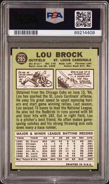 Lou Brock 1967 Topps #285 PSA 7
