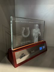 Peyton Manning 2003 Playoff Absolute Memorabilia Glass Plaque jersey/shoe relic #'d 23/50