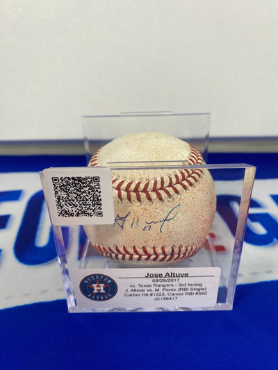 Jose Altuve Autographed MLB Game Used Single Career Hit 1222 RBI 392 08/29/17
