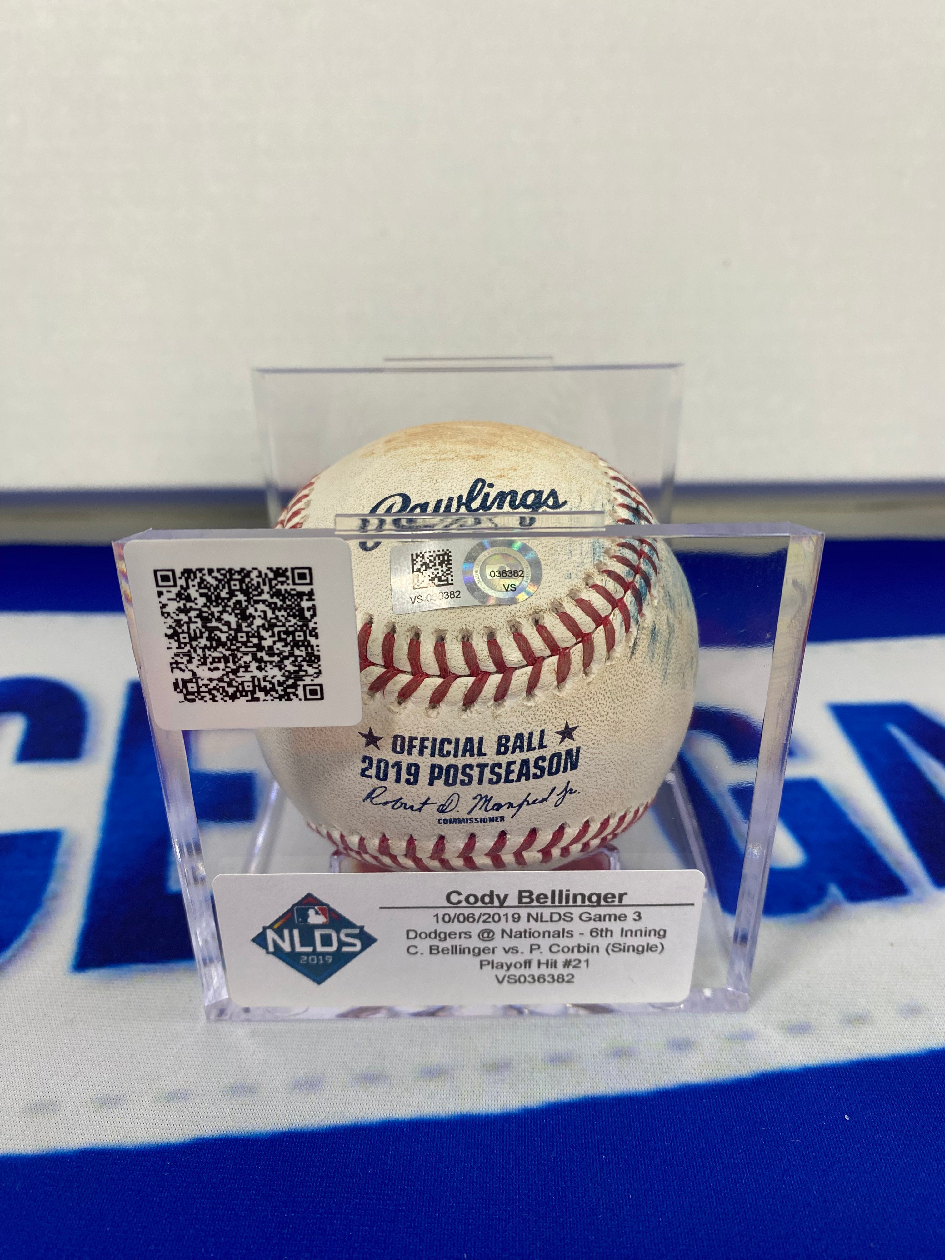Cody Bellinger MLB Game Used Single From 2019 NLDS Playoff Hit 21 10/06/19