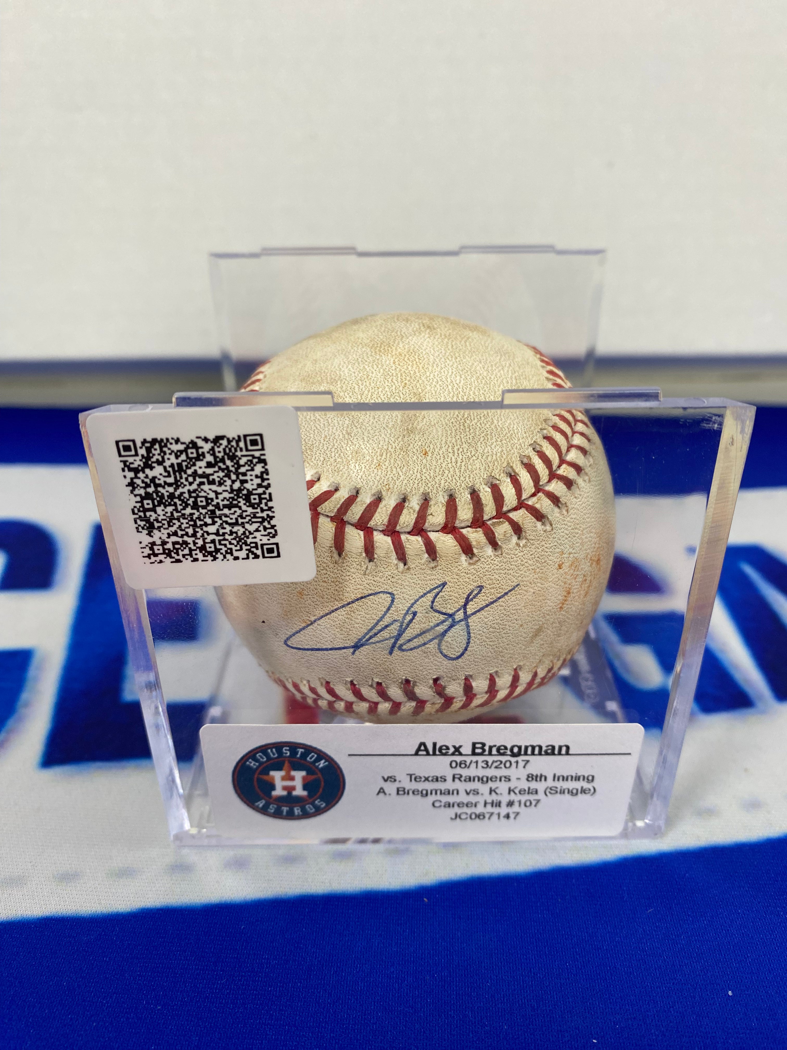 Alex Bregman Autographed MLB Game Used Single Career Hit 107 06/13/17