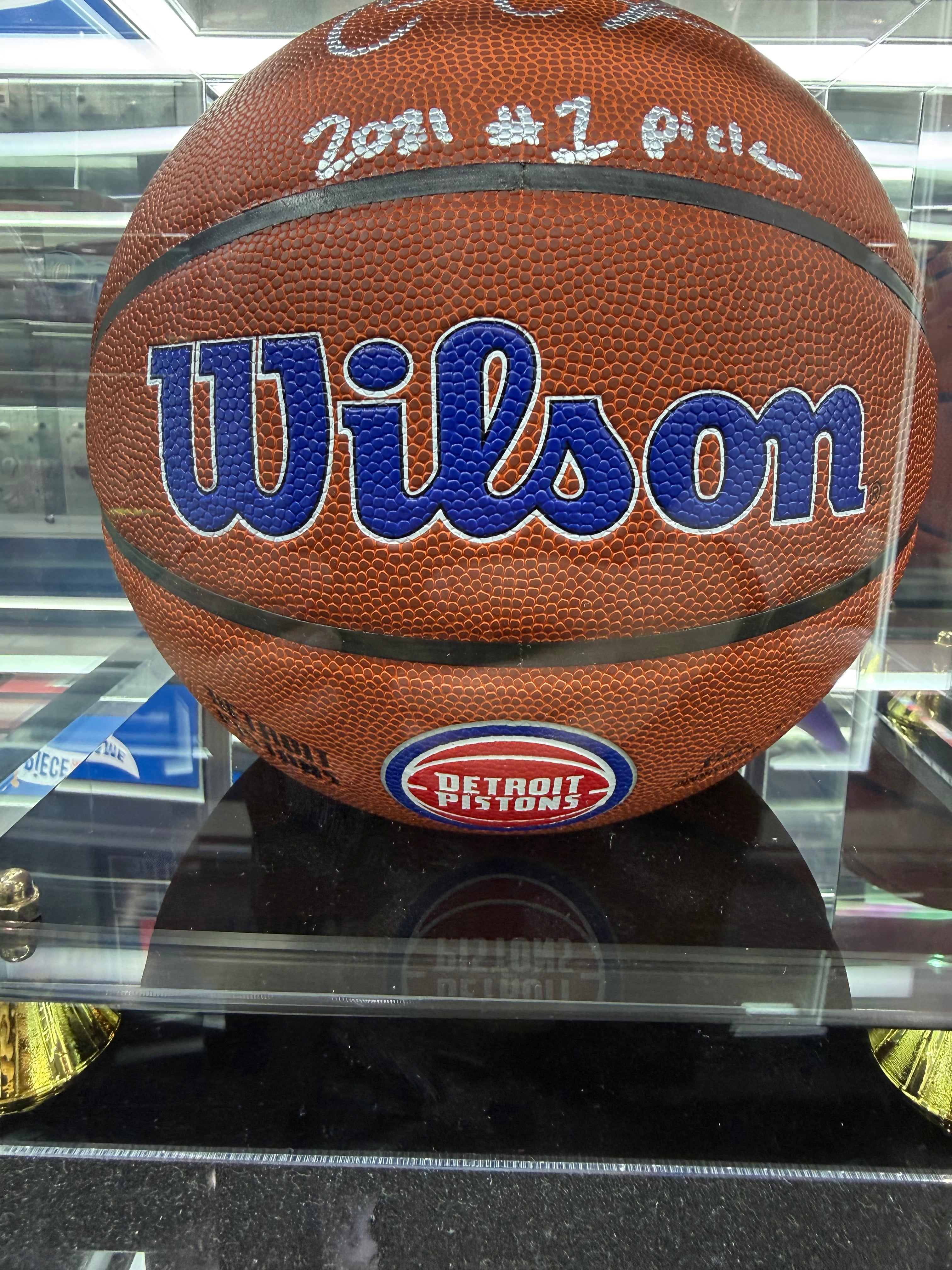 Cade Cunningham Autographed Basketball w/ Inscription "2021 #1 Pick" & Detroit Pistons Logo