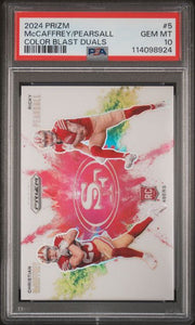Christian McCaffrey Ricky Pearsall 2024 Panini Prizm Color Blast Duals PSA 10