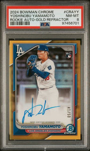 Yoshinobu Yamamoto 2024 Bowman Chrome autograph gold ref. rookie card #'d 41/50 PSA 8