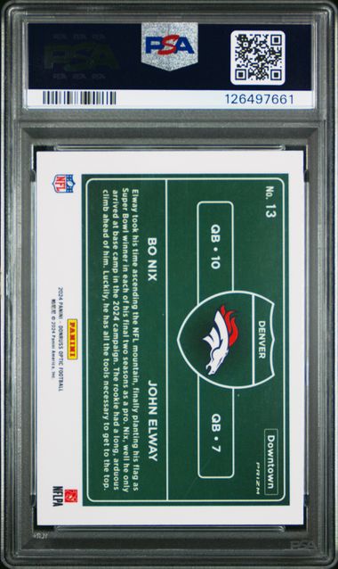 Bo Nix John Elway 2024 Panini Donruss Optic Downtown Duos rookie card PSA 9
