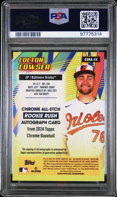 Colton Cowser 2024 Topps Chrome All Etch Rookie Rush Autograph #'d 65/99 PSA 9