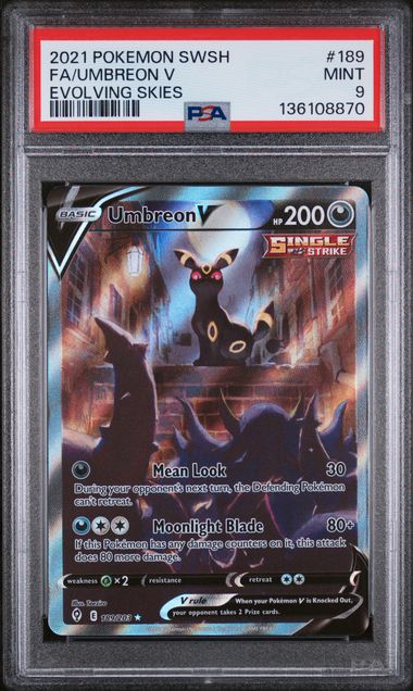Umbreon V 2021 Pokemon Evolving Skies Full-Art #189/203 PSA 9
