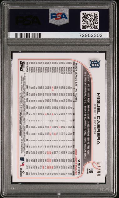 Miguel Cabrera 2022 Topps Chrome Green Wave Refractor #'d 67/99 PSA 10