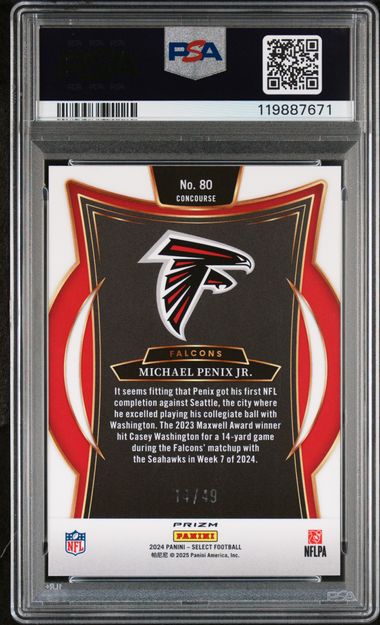 Michael Penix Jr. 2024 Panini Select orange prizm rookie card #'d 14/49 PSA 10