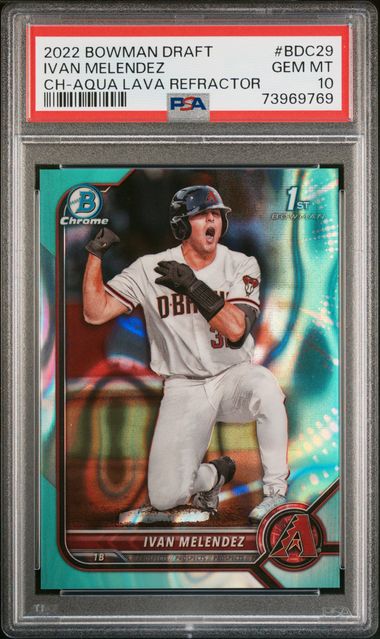 Ivan Melendez 2022 Bowman Draft 1st Bowman Chrome Aqua Lave #'d 073/199 PSA 10