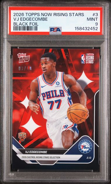 VJ Edgecombe 2026 Topps NOW Rising Stars Black Foil RC #'d 03/10 PSA 9