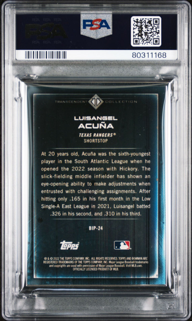 Luisangel Acuna 2022 Bowman Transcendent Collection Bowman Icons /50 Batting PSA 9