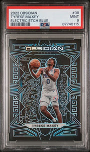 Tyrese Maxey 2022 Panini Obsidian Electric Etch Blue #'d 25/30PSA 9