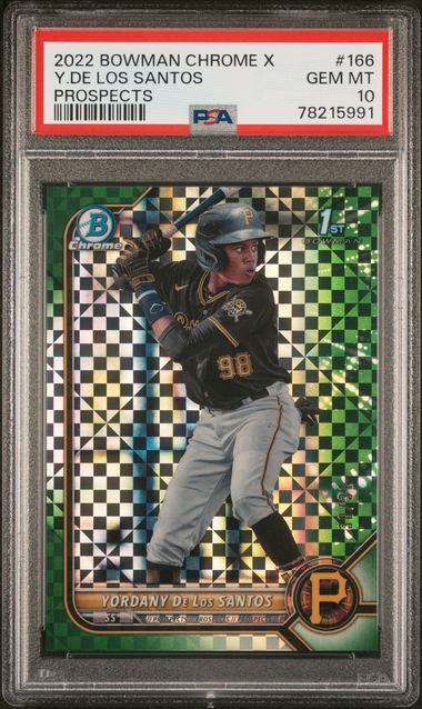 Yordany De Los Santos 2022 1st Bowman Chrome X Green X-Fractor 