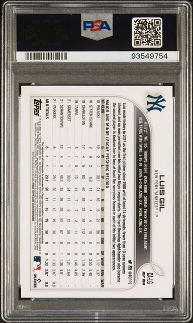 Luis Gil 2022 Topps Chrome Logofractor autograph rookie card PSA 9