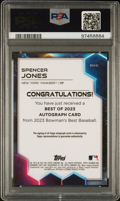 Spencer Jones 2023 Bowman's Best Prospect Autograph Gold #'d 32/50 PSA 9