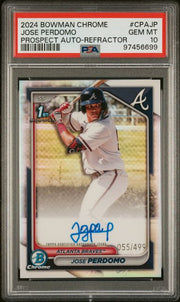 Jose Perdomo 2024 1st Bowman Chrome autograph refractor #'d 055/499 PSA 10