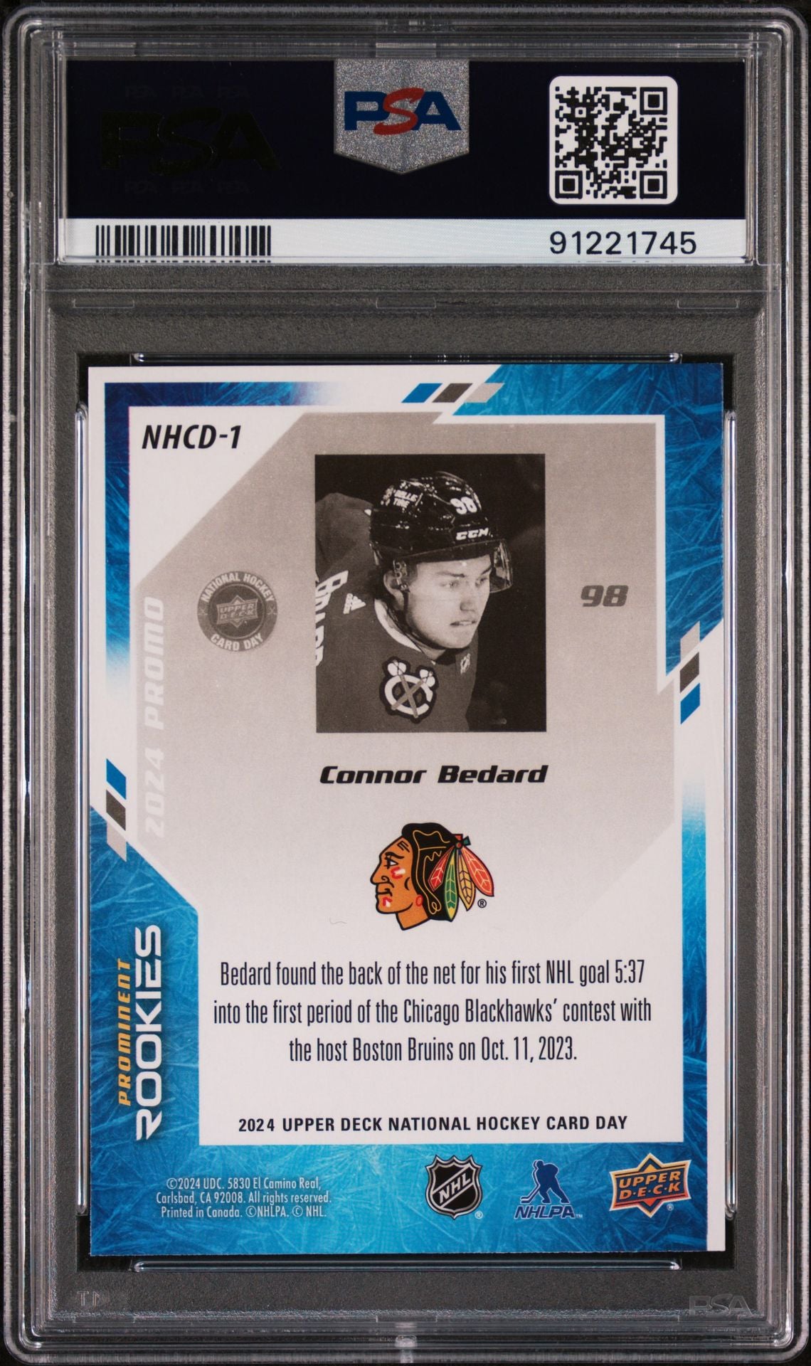 Connor Bedard 2024 Upper Deck National Hockey Day NHCD1 PSA 10